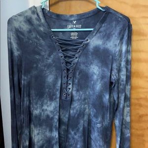 American Eagle lace up tie dye long sleeved shirt